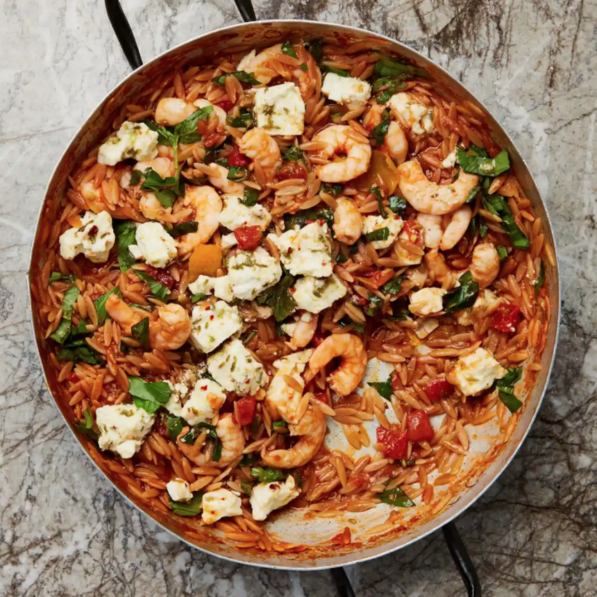 Orzo with Prawns, Tomato and Feta with Fresh Herb Chilli Sea Salt Seasoning