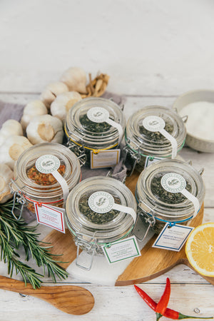 Fresh Herb Sea Salt Food Seasoning - A totally unique and new product to completely change the way you cook. A handy 3 pack of our 100g Kiln jars crafted with Sea Salt which preserves it freshness, absorbs the natural oils and has a shelf life of 6 months plus.